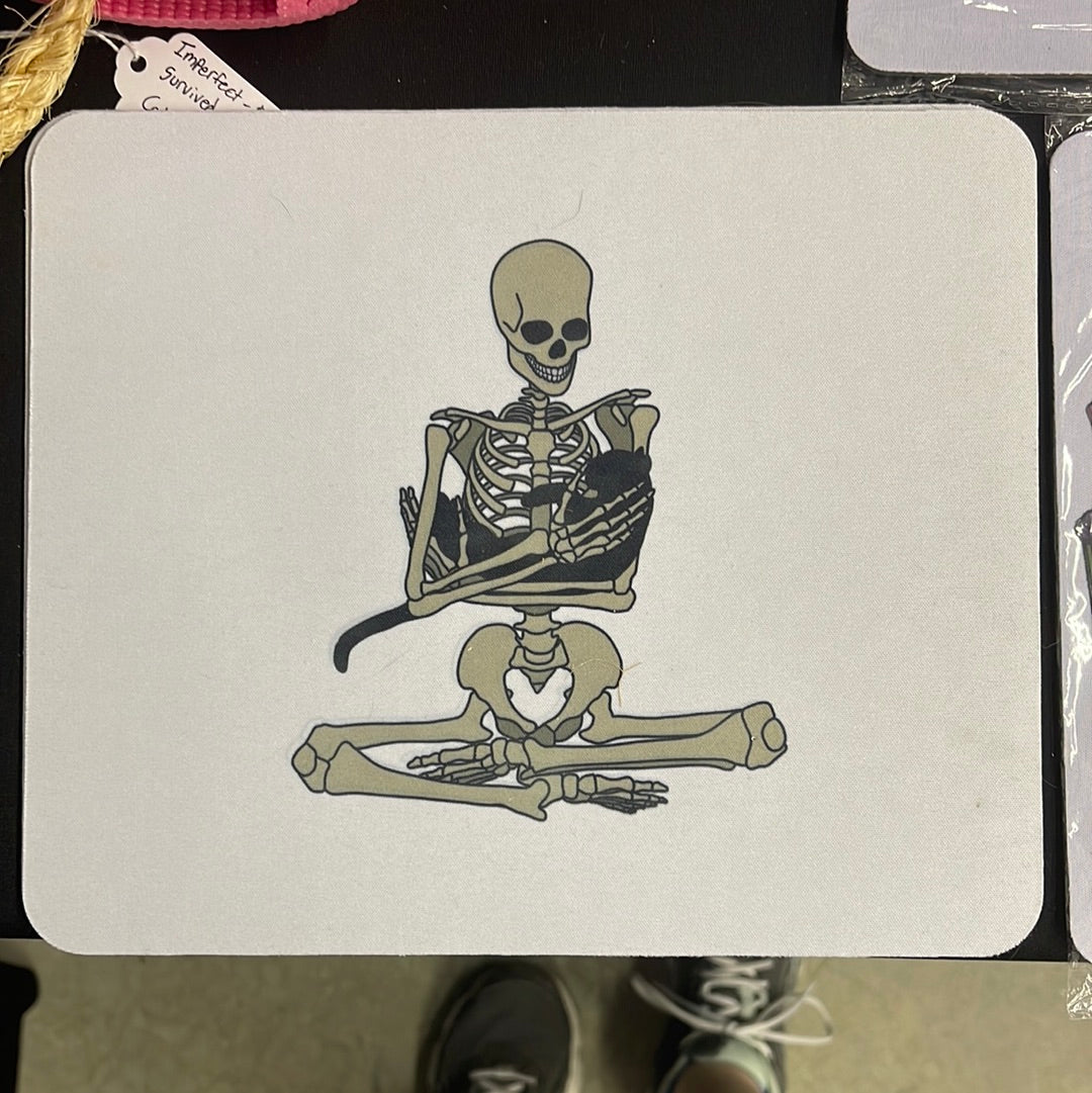 Skeleton Kitty Cuddles Mouse Pad