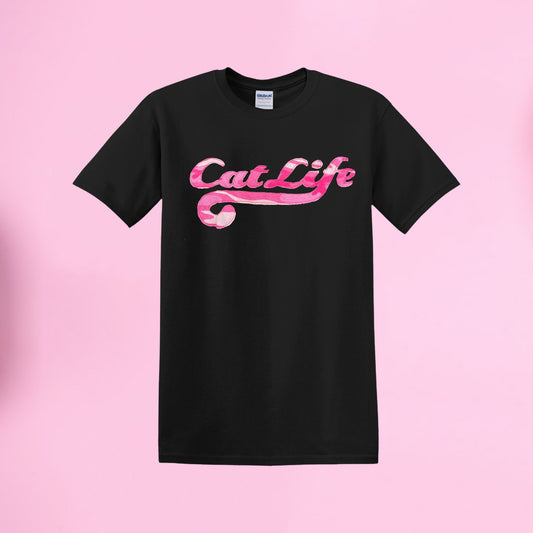 Cat Life Tail Pink Camo Appliquéd Tee