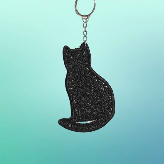 4” Black Cat Freestanding Lace Embroidered Keychain