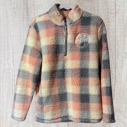 Ladies 1/4 Zip Pink Softy Fleece Buffalo Plaid