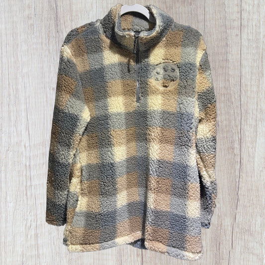 Ladies 1/4 Zip Tan Softy Fleece Buffalo Plaid