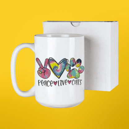 15 oz  Tie dye Peace ❤️ Cats
