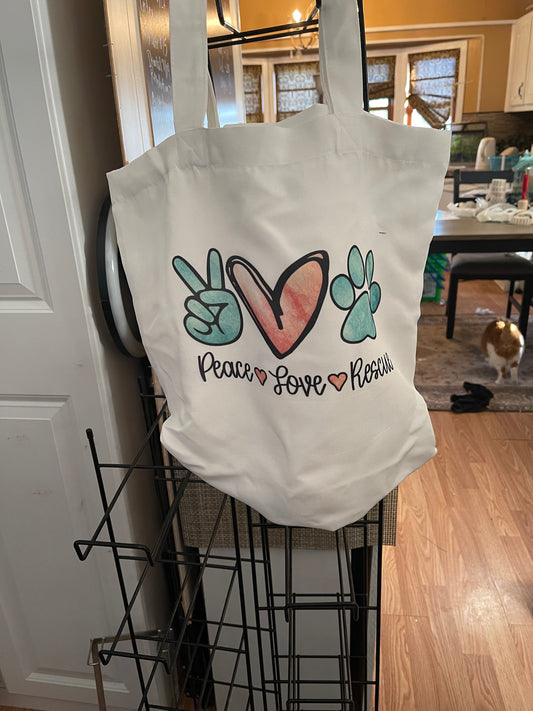 Peace Love Rescue Tote Bag
