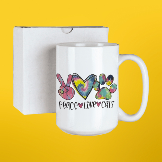 15 oz  Tie dye Peace ❤️ Cats