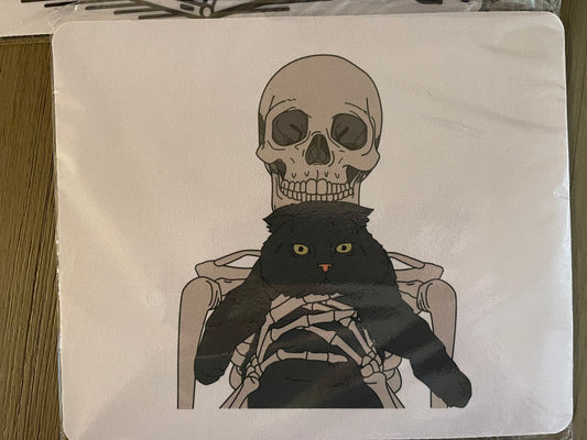 Skeleton Holding Cat Mouse Pad